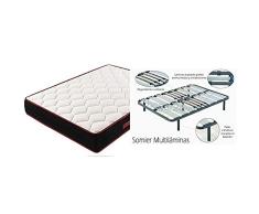 HOGAR24 ES - Conjunto de descanso 135 x 190 cm - Colchón Memory Fresh 3D + Somier Multiláminas Con Reguladores y Patas de Metal De 26 cm