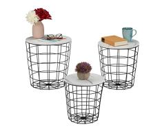 Relaxdays Juego de 3 mesas auxiliares en 3 tamaños, Metal y Aspecto de mármol, Mesa de Almacenamiento para salón, Negro/Blanco, Hierro 50% Tablero de Fibra, Set de 3