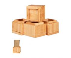 Relaxdays Set de 4 Elevadores Mesa, Silla, Cama, Muebles, Alza, Taco, Bambú, 8,5 cm Elevación, 10x11,5x11,5 cm, Natural, Unidades