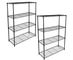 Simple Deluxe Estantería de Almacenamiento Resistente de 4 Niveles, Color Negro, 36 Pulgadas de Largo x 14 Pulgadas de Ancho x 54 Pulgadas de Alto, Paquete de 2