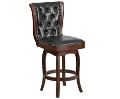 Flash Muebles 26 Alta Madera Contador Altura Taburete con Asiento Giratorio de Piel Negro, Piel sintética, Beige, 108.58499999999999 x 55.244999999999997 x 19.684999999999999 cm