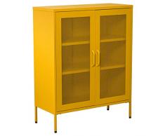 Armario con 2 Puertas con Rejilla de Metal en Amarillo 80x35x102 cm,ALT.Patas:15,5 cm