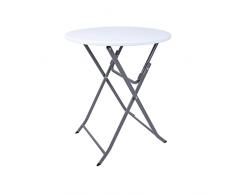Rebecca Mobili Mesa Plegable De Balcón, Mesa Auxiliar De Exterior, Acero Hdpe, Blanco Gris Claro, Ahorra Espacio, para Jardín Camping - Dimensiones AxANxFON: 74 x 60 x 60 cm - Art. RE6819