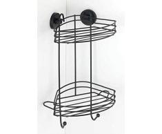 WENKO Esquinero Vacuum-Loc con 2 niveles en negro, repisa de pared, fijación sin taladrar, repisa de ducha con fijación al vacÃo, repisa de baño, acero pintado en negro, estilo loft, 23 x 43 x 21 cm
