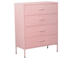 Comoda con 4 cajones con respiraderos de Metal en Rosa 80x35x102 cm,ALT.Patas:15,5 cm