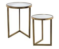DRW Set de 2 mesas auxiliares Redondas de Metal y Espejo en Dorado 42x54cm y 36x48cm