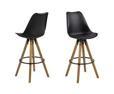 AC Design Furniture Nadia Taburetes de Bar, al.: 111.5 x an.: 48.5 x prof.: 55 cm, Negro/Natural, PU/Madera, 2 pzas.