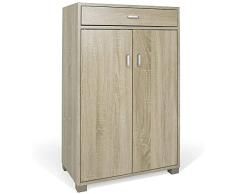 BAKAJI Mueble Zapatero Casa 5 estantes Porta Zapatos 2 Puertas cajón Armario, Madera, Roble, Standard