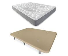 DUÉRMETE ONLINE - Cama Completa con Colchón Viscotec Reversible + Base Tapizada Reforzada Color Beige con 6 Patas Metálicas Roscadas, 150 x 190