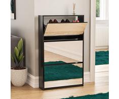 Vida Designs Welham-Zapatero de 3 cajones con Espejo, Pasillo, Armario de Almacenamiento, Estante para Zapatos, aparador de Madera, Color Negro, Black