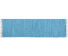 Theko Dhurry - Alfombra de Tejido Plano 100% algodón, Tejida a Mano, Lavable, Reversible | 70 x 250 cm, Color Turquesa, Happy Cotton