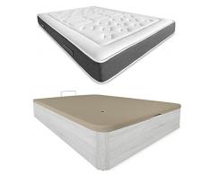 DUÉRMETE ONLINE - Pack Colchón Viscoelástico Bio Nature Grosor 24cm + Canapé Madera Abatible Gran Capacidad | Color Polar 135 x 190