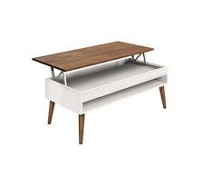 HOGAR24 ES - Atenea- Mesa Centro Elevable Madera Maciza Natural con Estante Inferior. Acabado Blanco y Encerado. Medidas 100 x 50 x 47,5 cm
