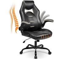 BASETBL Silla de Oficina ergonómica 150 kg Silla Gaming con Reposabrazos abatibles Chairs Gaming con Asiento Ancho giratoria con Respaldo Alto Ruedas Plegables