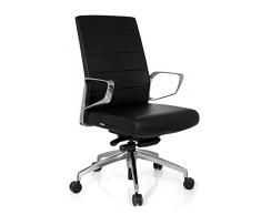 hjh OFFICE 720057 Silla de Oficina Provider Piel sintética Negro, Silla giratoria con apoyabrazos cromados, Altura Ajustable