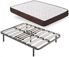 HOGAR24 ZR27- Colchón + Somier Multiláminas con Patas, Medida 90x190 cm. Núcleo Alta Densidad Transpirable con Tejido 3D y Aloe Vera.