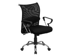 Flash Muebles Mid-Back Silla del Director Giratorio de Malla con Soporte Lumbar Ajustable y Brazos, Metal, Negro, 71.12 X 60,96 x 27,94 cm