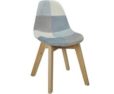 Home Deco Kids Silla Infantil de Patchwork, Color Azul, 35x29,5x58