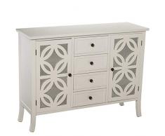 DRW Mueble Comoda con 2 Puertas y 4 Cajones de Madera y Espejo en Blanco