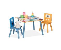 Relaxdays Grupo, Mesa sillas, niñas, MDF y Madera, Asiento para habitación Infantil, Multicolor, 80% Tablero de Fibra 20%, carbón, 2 Stühlen