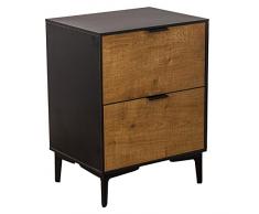 Mesa de Noche de Madera DM con 2 cajones en Negro y Natural 45x35x60 cm,ALT.Patas:12 cm