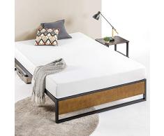 Zinus Suzanne de 36 cm, Estructura de cama de metal y madera, somier de listones de madera, fácil montaje, 135 x 190 cm, color castaño