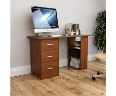 Vida Designs Escritorio Mason para computadora con estantes y 3 cajones, Mesa de Juegos para PC o Laptop, estación de Trabajo de Estudio, Muebles de Nogal, Madera de ingeniería