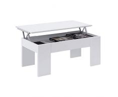 Mesa de Centro Elevable, Mesita de Salón o Comedor, Modelo LC, Acabado en Color Blanco Artik, Medidas: 100 cm (Ancho) x 50 cm (Fondo) x 45-56 cm (Alto)