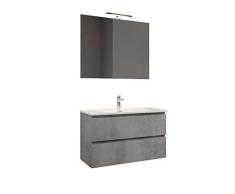 Mama Store Atena 100 Claro Mueble Colgante con Lavabo, Espejo y lámpara LED, Madera de ingeniería, Gris Cemento, Sencillo, L. 101 X P. 47 X H. 53 CM
