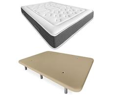 DUÉRMETE ONLINE - Cama Completa con Colchón Viscoelástico Bio Nature + Base Tapizada Reforzada Color Beige con 6 Patas Metálicas Roscadas, 150 x 190