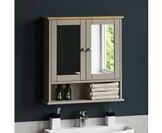 Bath Vida Priano-Mueble de baño con Doble Puerta, Madera, Gris, Espejo de Pared, Grey Double Door Bathroom Cabinet