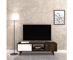 Homemania Mueble TV con Puertas y Estante, Aglomerado Melamínico, Plástico, Roble, Blanco, 135 x 40 x 40 cm
