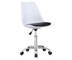 Beat Vintage-19 Silla giratoria estilo nórdico para estudio despacho o escritorio juvenil con ruedas, ideal para teletrabajo.Silla de oficina giratoria con gas y asiento blanco