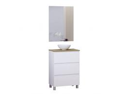 Baikal Conjunto de Mueble de Baño Ness, Especial para baños pequeños. Mueble de Fondo Reducido en 36cm, Incluye Lavabo Cerámico. Mueble MONTADO. Tres Cajones con Espejo 60 cm Blanco