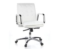 hjh OFFICE 600932 Silla de dirección Villa 10 de Cuero Blanco Silla de Oficina, Respaldo Medio, Regulable en Altura