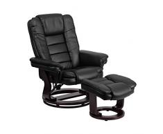 Flash Muebles contemporáneos Negro Piel sillón reclinable/otomana con Giratorio Base de Madera de Caoba, Piel sintética, Negro, 80.010000000000005 x 65.405000000000001 x 59.055 cm