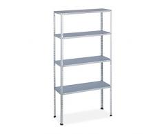 Relaxdays Estantería Metálica Industrial, 4 Baldas, 150x75x30 cm, Resiste 200 kg, Taller, Acero Galvanizado, Plateado