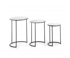 Kave Home Set De 3 Mesas Nido Aliana, En Metal - Negro,Blanco