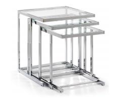 Kave Home Set De 3 Mesas Nido..., En Cristal,Metal - Plata,Neutro