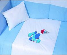 Edredón cama bebé 100x140 cm + Protector cuna bebé 45x180 cm + almohada 30x40 cm (conjunto bebé azul)