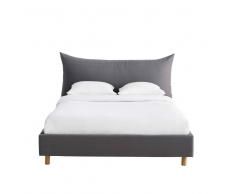 Maisons du Monde Cama de 160x200 con somier de láminas de lino y algodón gris Fergus