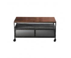 Maisons du Monde Mueble de TV negro con ruedas de metal y sheesham macizo An. 110 cm Industry