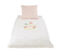 Maisons du Monde Juego de cama infantil de algodón rosa y blanco 140x200