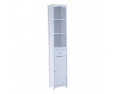 HOMCOM ® Mueble Armario Multiusos 3 Estantes 1 Puerta y 1 Cajón Color blanco 34x24x170cm