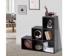 HOMCOM ® Estantería Escalera Armario de Almacenamiento 6 Cubos Madera Negro 91.5x29.5x91.5cm