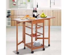 HOMCOM ® Carrito Cocina Servicio Auxiliar Madera Metal Cromado 6 Ruedas
