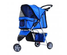 PawHut Cochecito Plegable Mascotas para Perro o Gato Carrito con Ruedas 360º - color Azul - 75x45x97cm