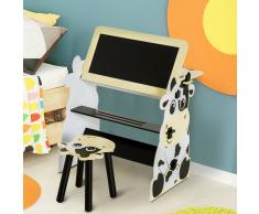 HOMCOM ® Conjunto Mesa y Silla Infantil Diseño Vaca para Jugar 60x40x60cm