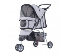 PawHut ® Cochecito Plegable Mascotas Perro Gato Carrito Ruedas Giran 360º Gris 75x45x97cm