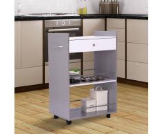 HOMCOM Carrito de Cocina Auxiliar– Color gris – MDF, Metal, Nylon – 60 x 40 x 91cm